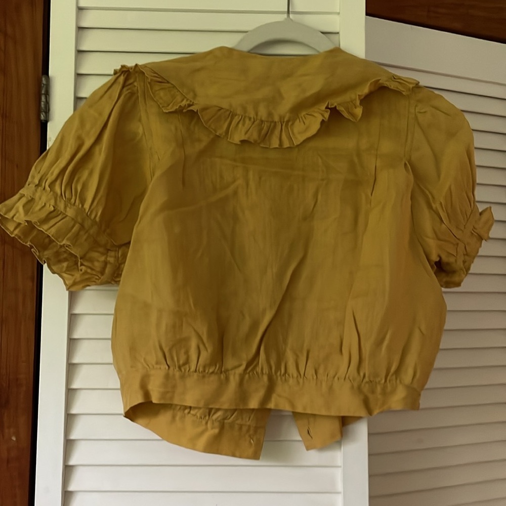 Doen Mustard Ruffle Collar Puff Sleeve Blouse - Picture 2 of 5